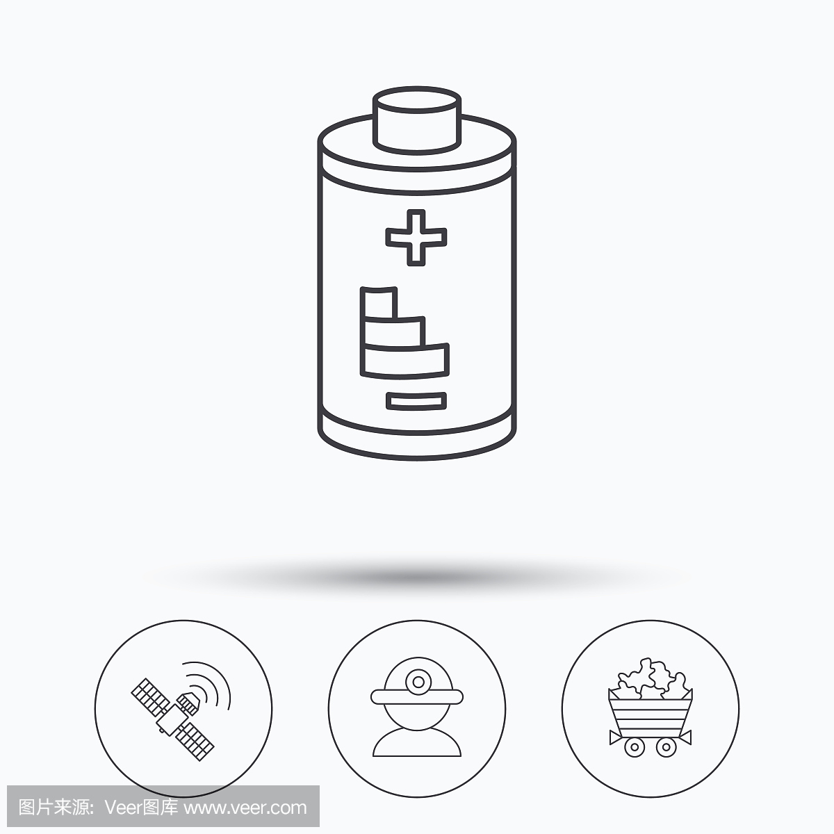 工人,礦物和GPS衛(wèi)星圖標。